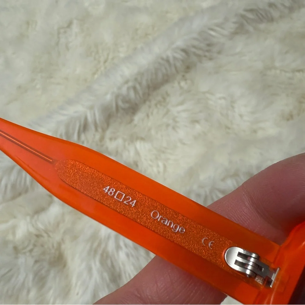 Orange Rectangular Frame Sunglasses with Red Lenses